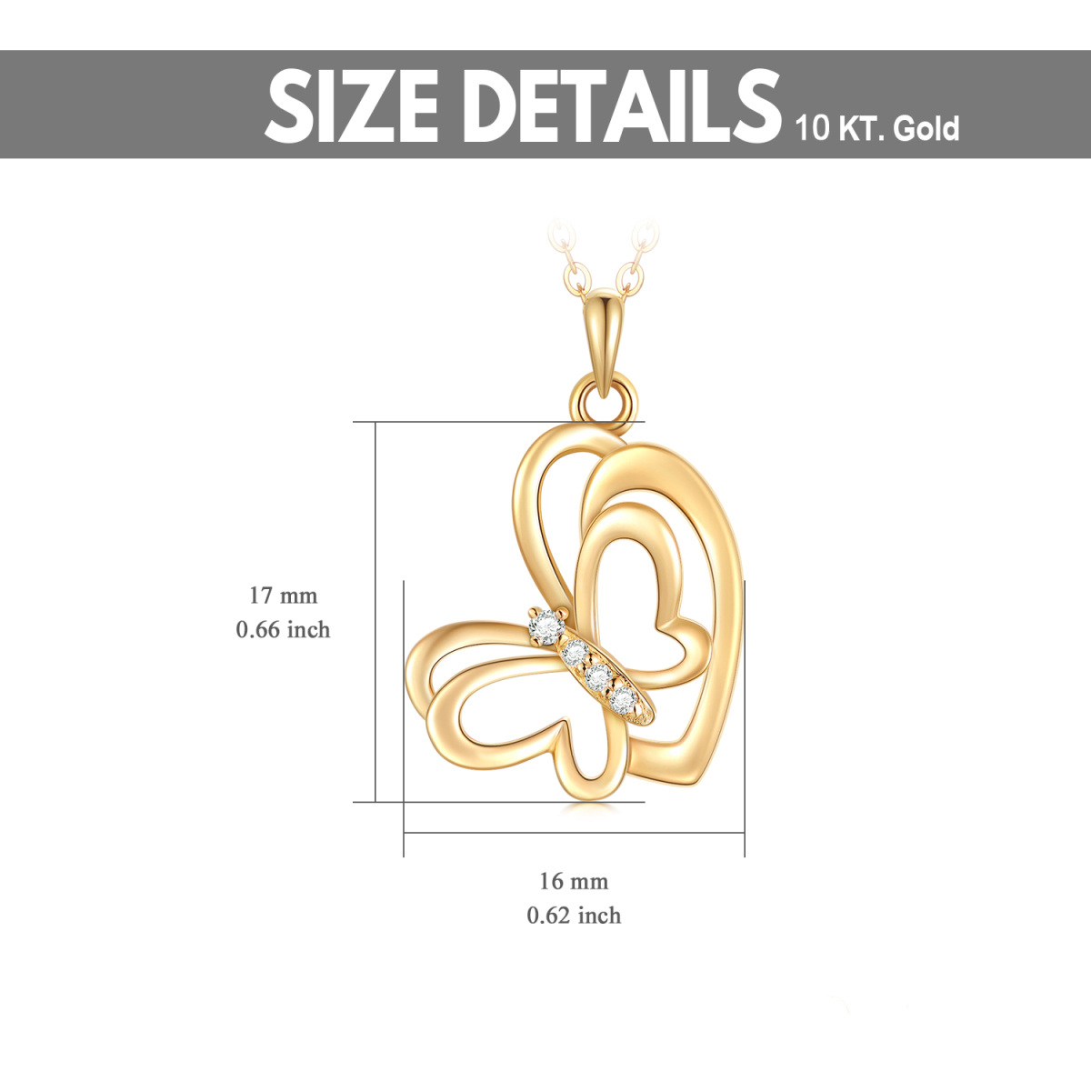 10K Gold Cubic Zirconia Butterfly & Heart Pendant Necklace-6