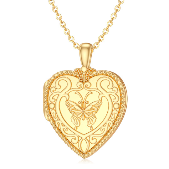 Collana con medaglione personalizzato con farfalla e cuore in oro 10K