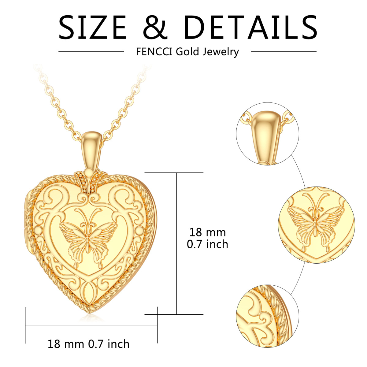 10K Gold Butterfly & Heart Personalized Photo Locket Necklace-5