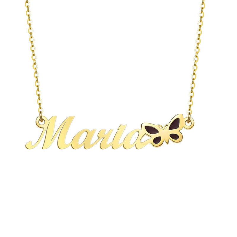 10K White Gold & Personalized Classic Name Butterfly Pendant Necklace-4