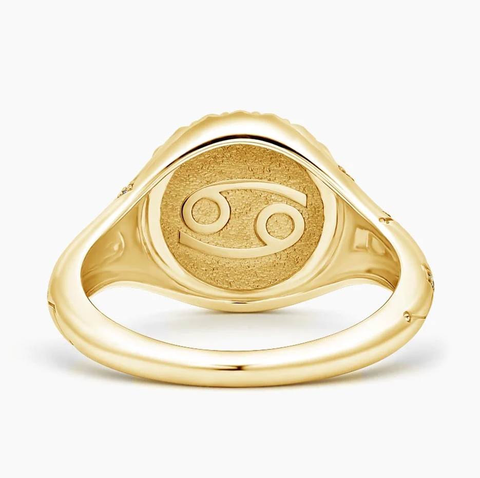 Zodíaco de Câncer em ouro 10K 0,02 CT.T.W. Aliança de Sinete Redonda com Diamante Natural-3