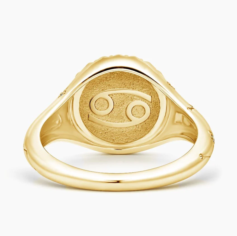 10K Gold Cancer Zodiac 0.02 CT.T.W. Round Natrual Diamond Signet Band-3