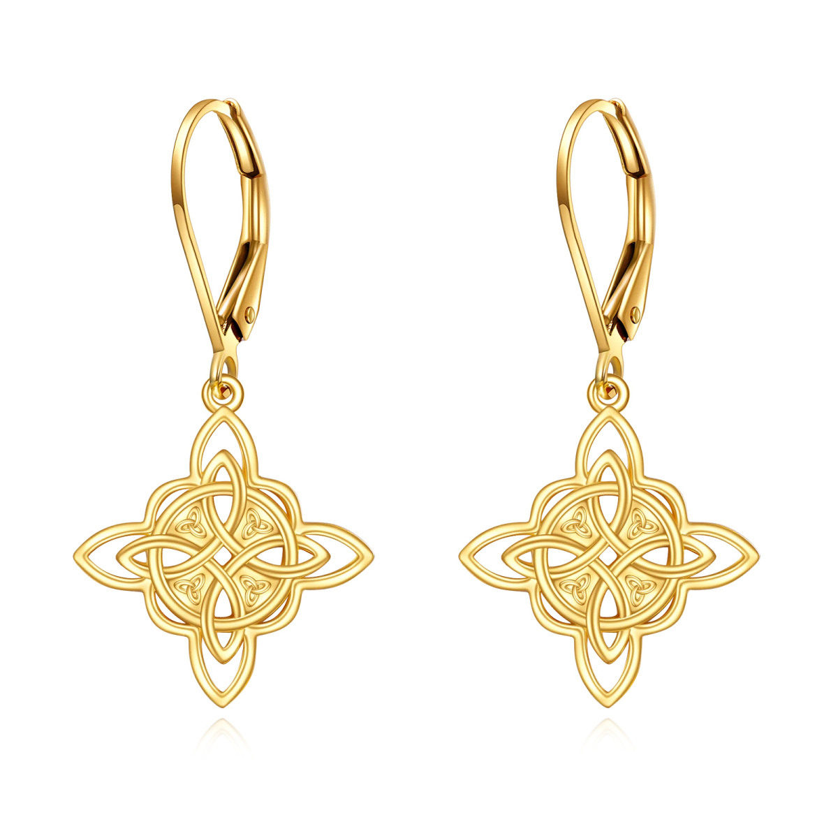 18K Gold Celtic Knot Drop Earrings-1