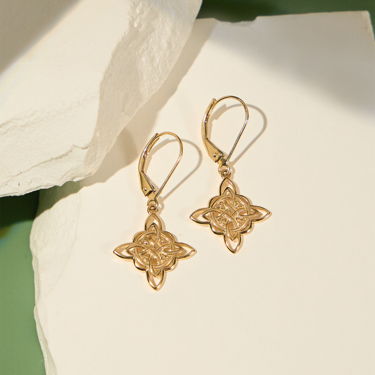 14K Gold Celtic Knot Drop Earrings-3