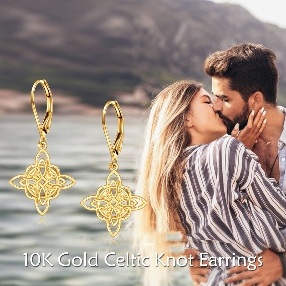 10K Gold Celtic Knot Drop Earrings-5