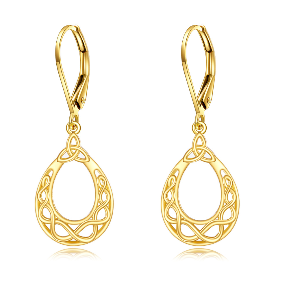 10K Gold Celtic Knot Drop Earrings-1