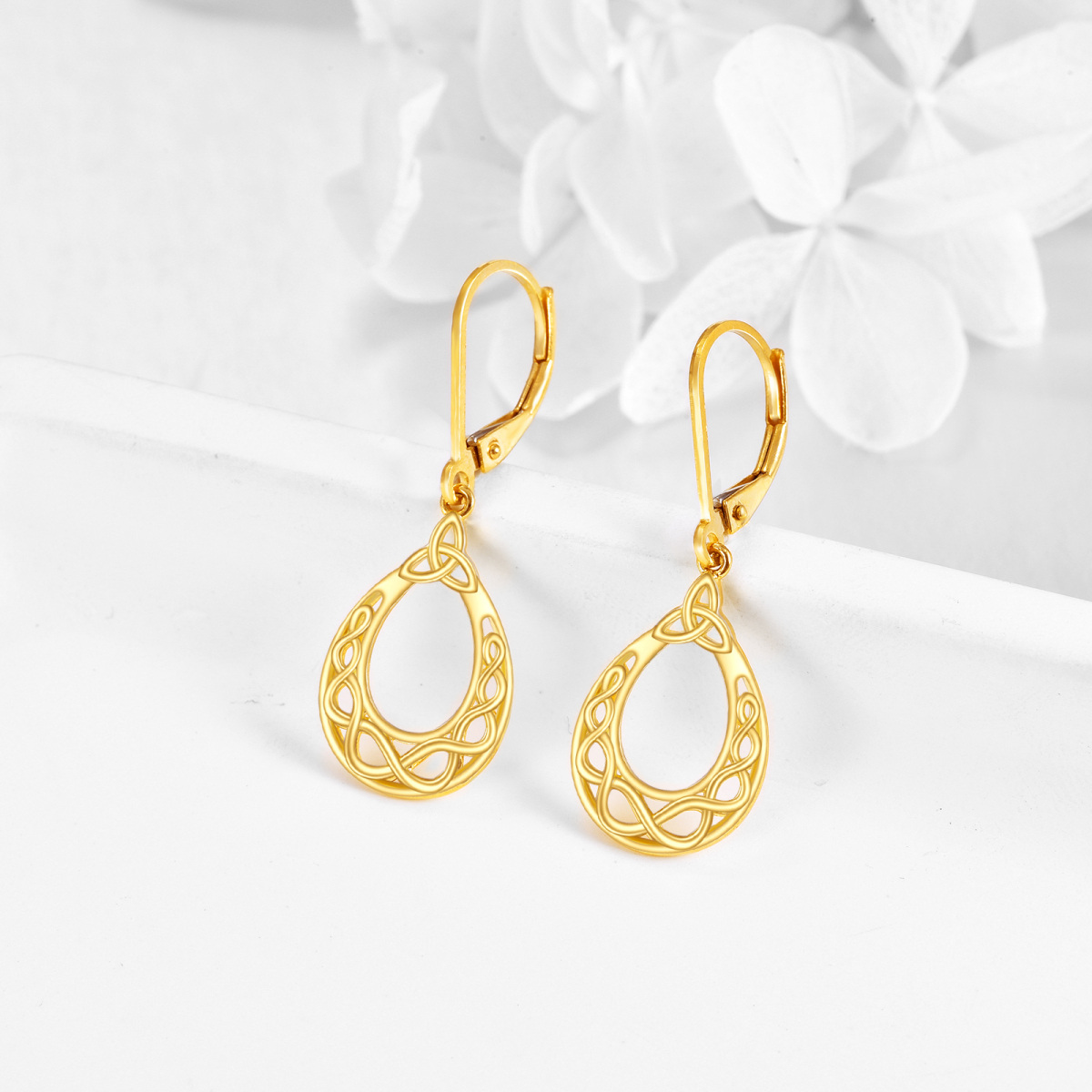 14K Gold Celtic Knot Drop Earrings-3