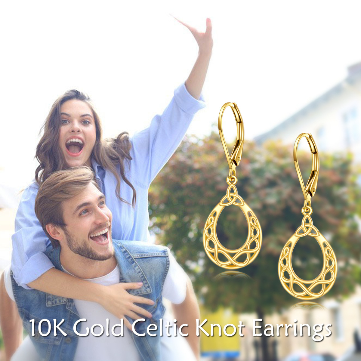 10K Gold Celtic Knot Drop Earrings-6