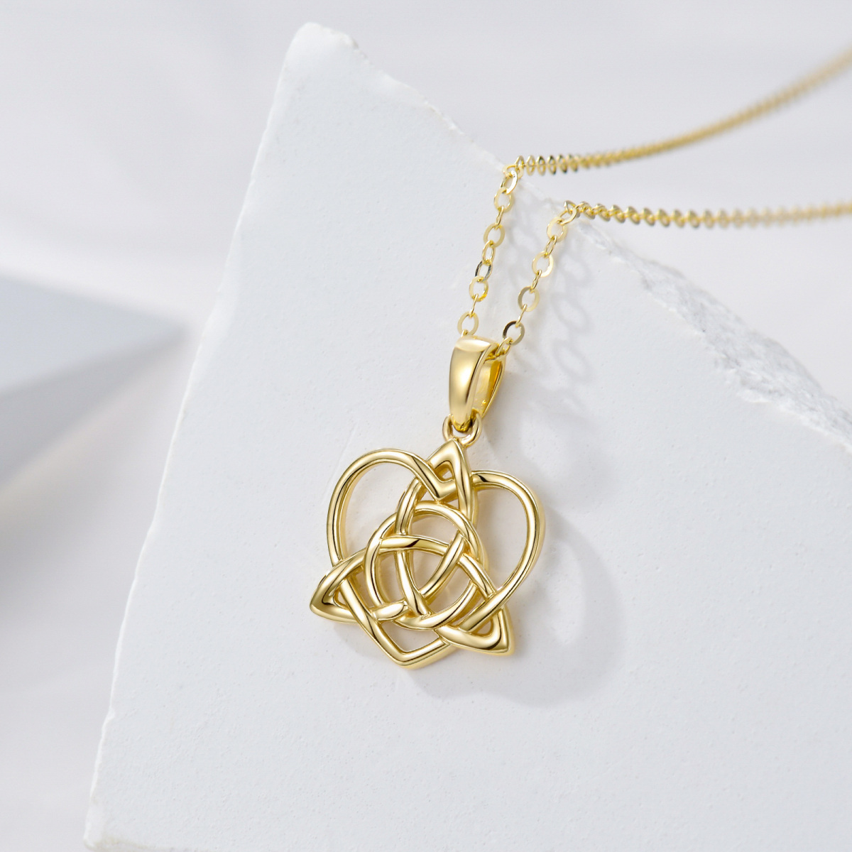 10K Gold Celtic Knot & Heart Pendant Necklace-3