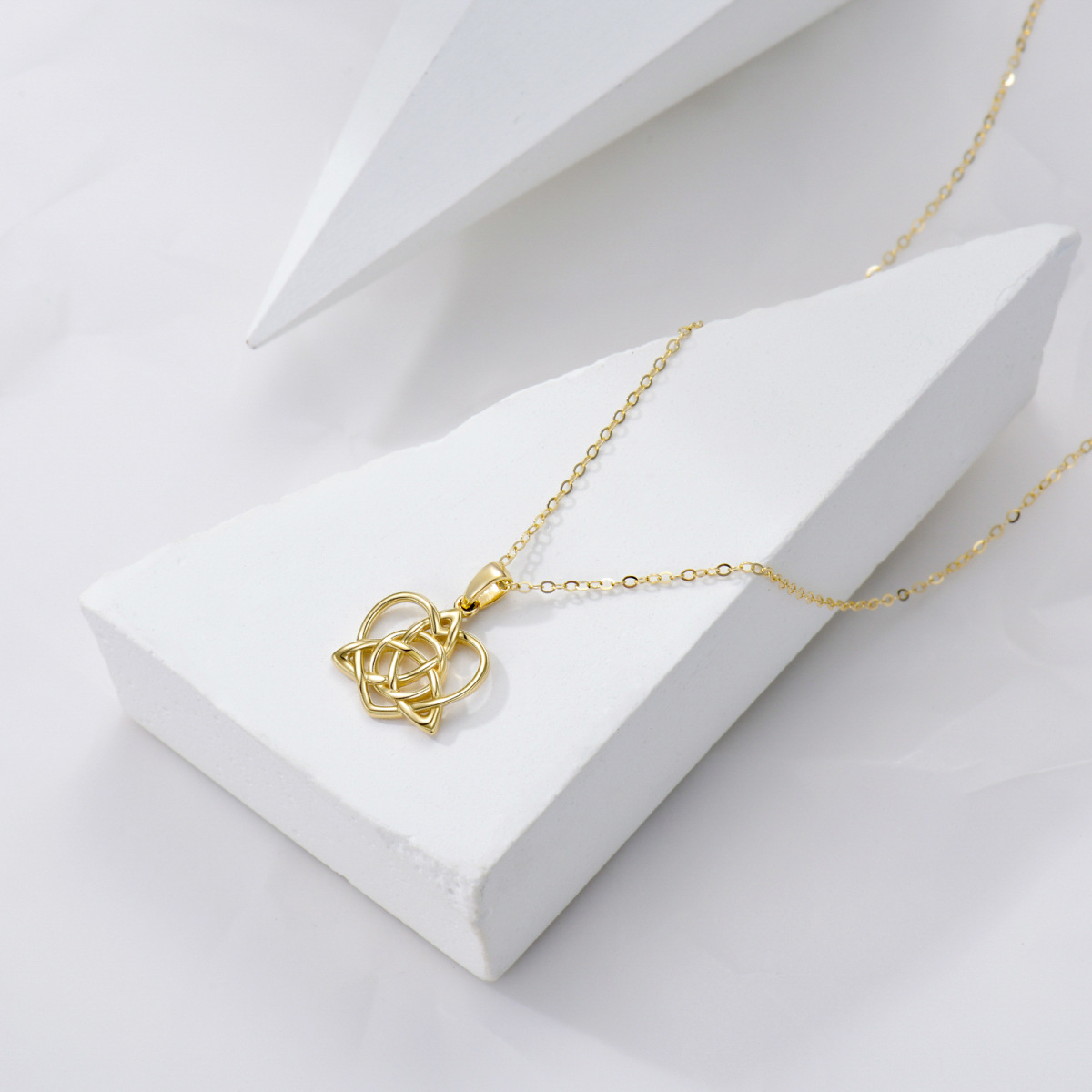 10K Gold Celtic Knot & Heart Pendant Necklace-4