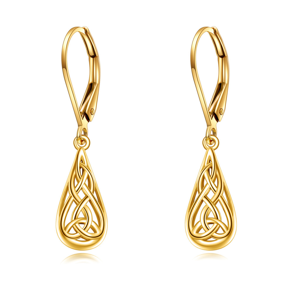 9K Gold Celtic Knot & Drop Shape Drop Earrings-1
