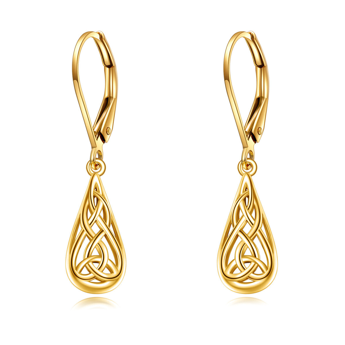 10K Gold Celtic Knot & Drop Shape Drop Earrings-1