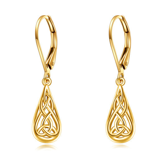 10K Gold Celtic Knot & Drop Shape Drop Earrings