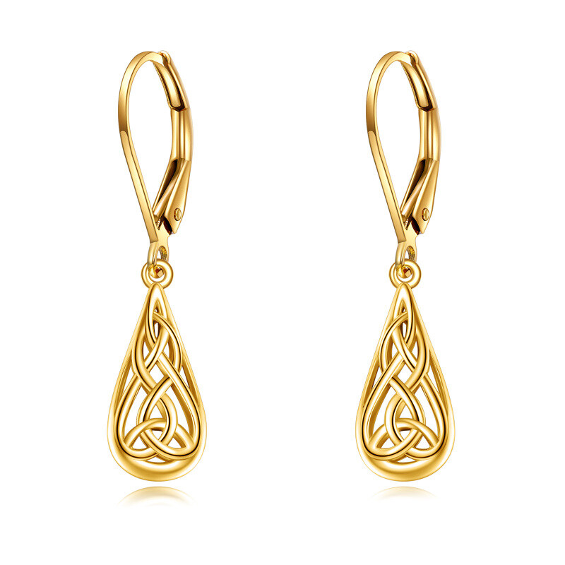 9K Gold Celtic Knot & Drop Shape Drop Earrings-7
