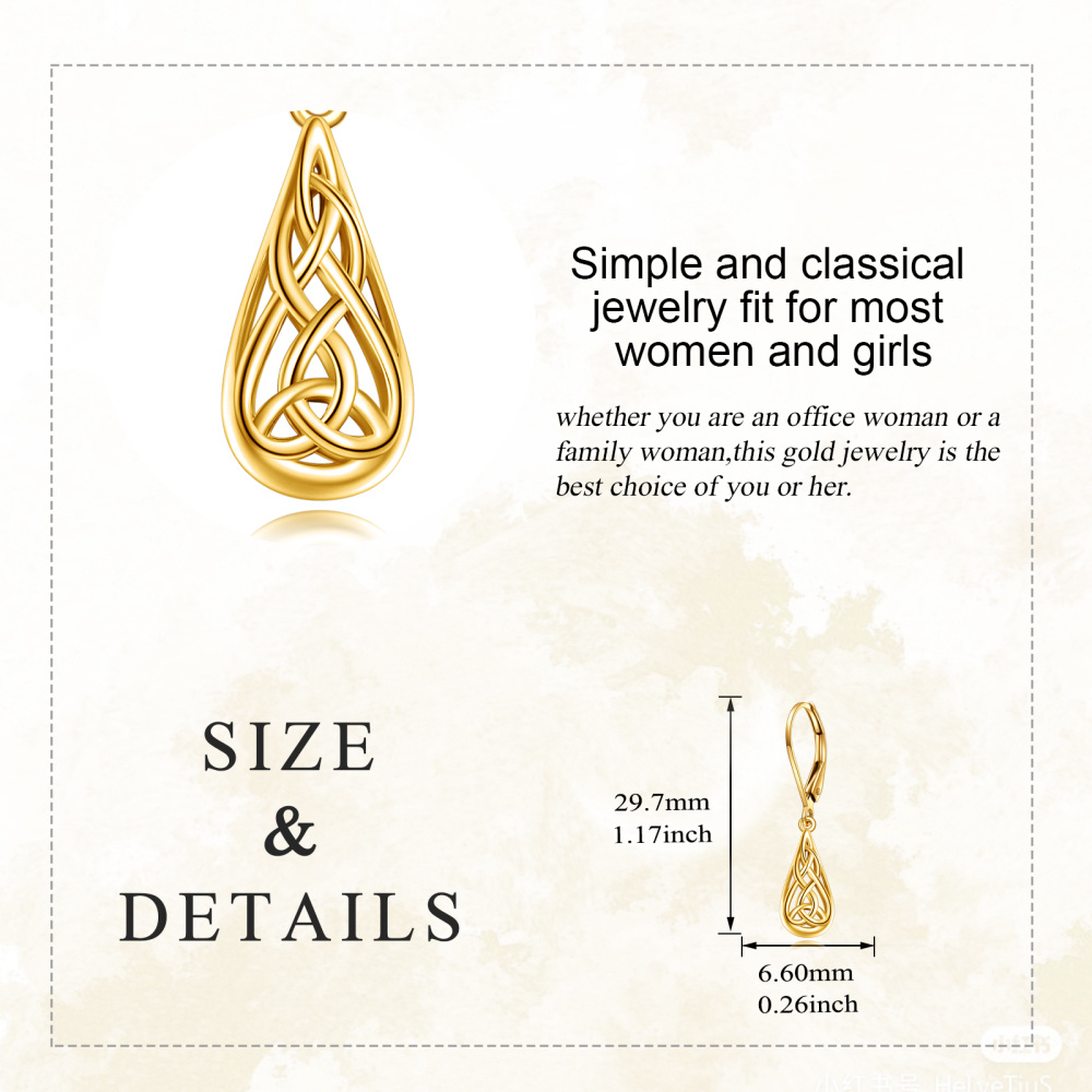 9K Gold Celtic Knot & Drop Shape Drop Earrings-3