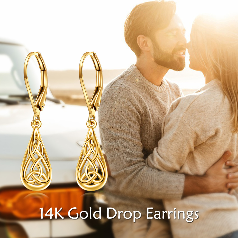 9K Gold Celtic Knot & Drop Shape Drop Earrings-4
