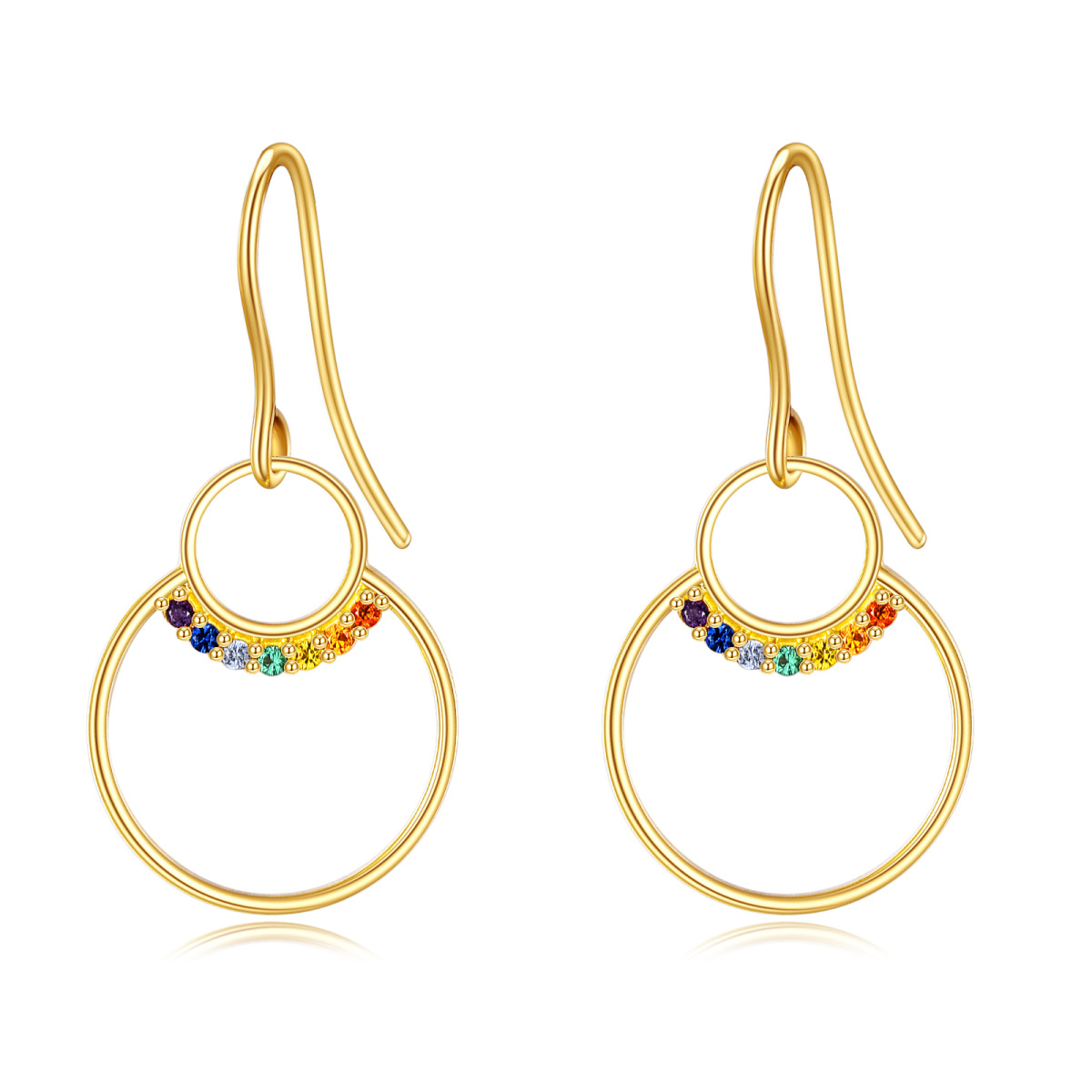 18K Gold Cubic Zirconia Chakras Drop Earrings-1