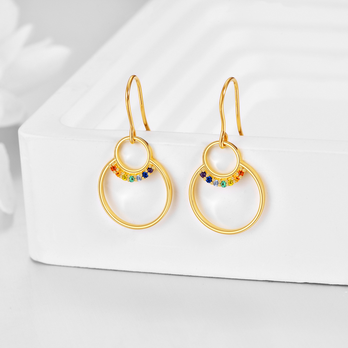 14K Gold Cubic Zirconia Chakras Drop Earrings-3