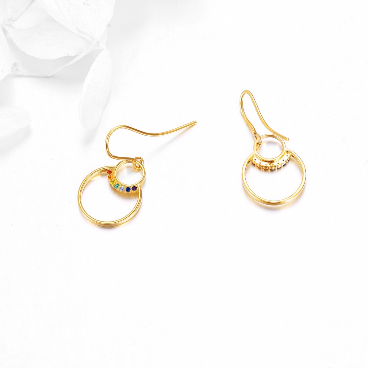 18K Gold Cubic Zirconia Chakras Drop Earrings-4