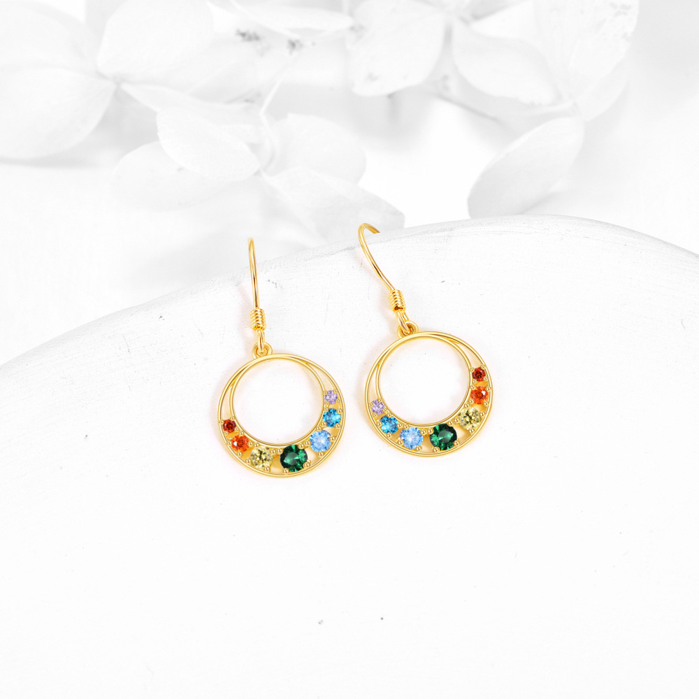 10K Gold Cubic Zirconia Chakras Drop Earrings-3