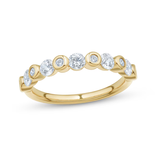 10K Gold Circular Shaped Diamond Custom Couple Stackable Ring I Color I2 Clarity 3EX IGI Certified