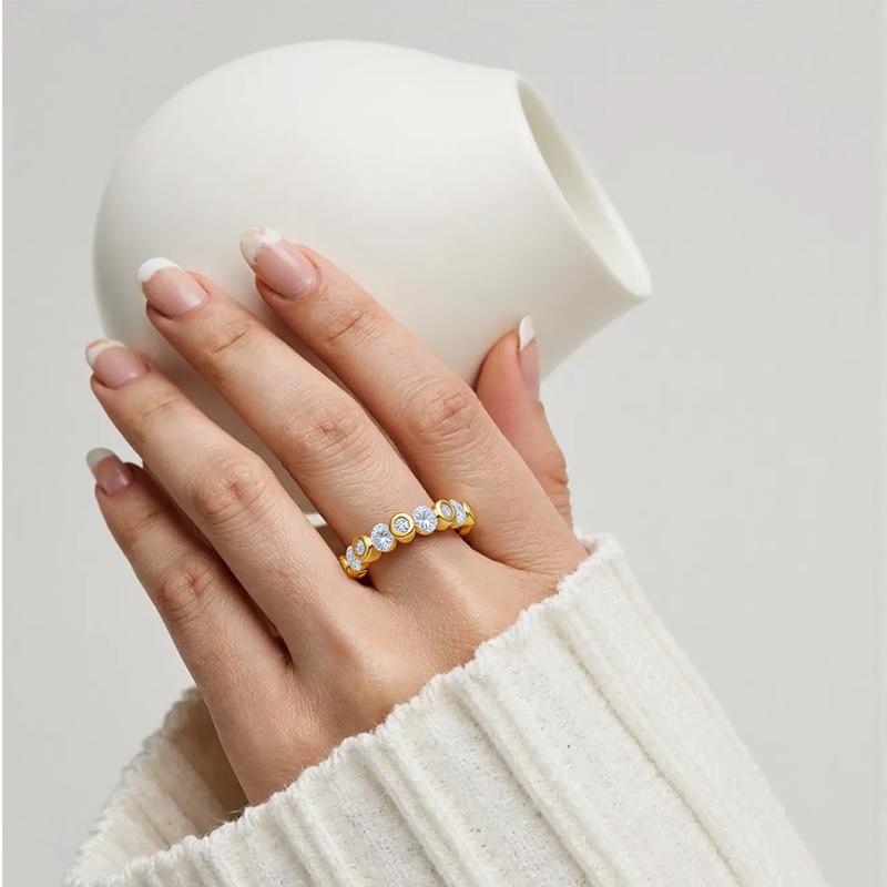 10K White Gold Round Cut Diamond Stackable Ring I I2 Clarity 3EX IGI Certified-2