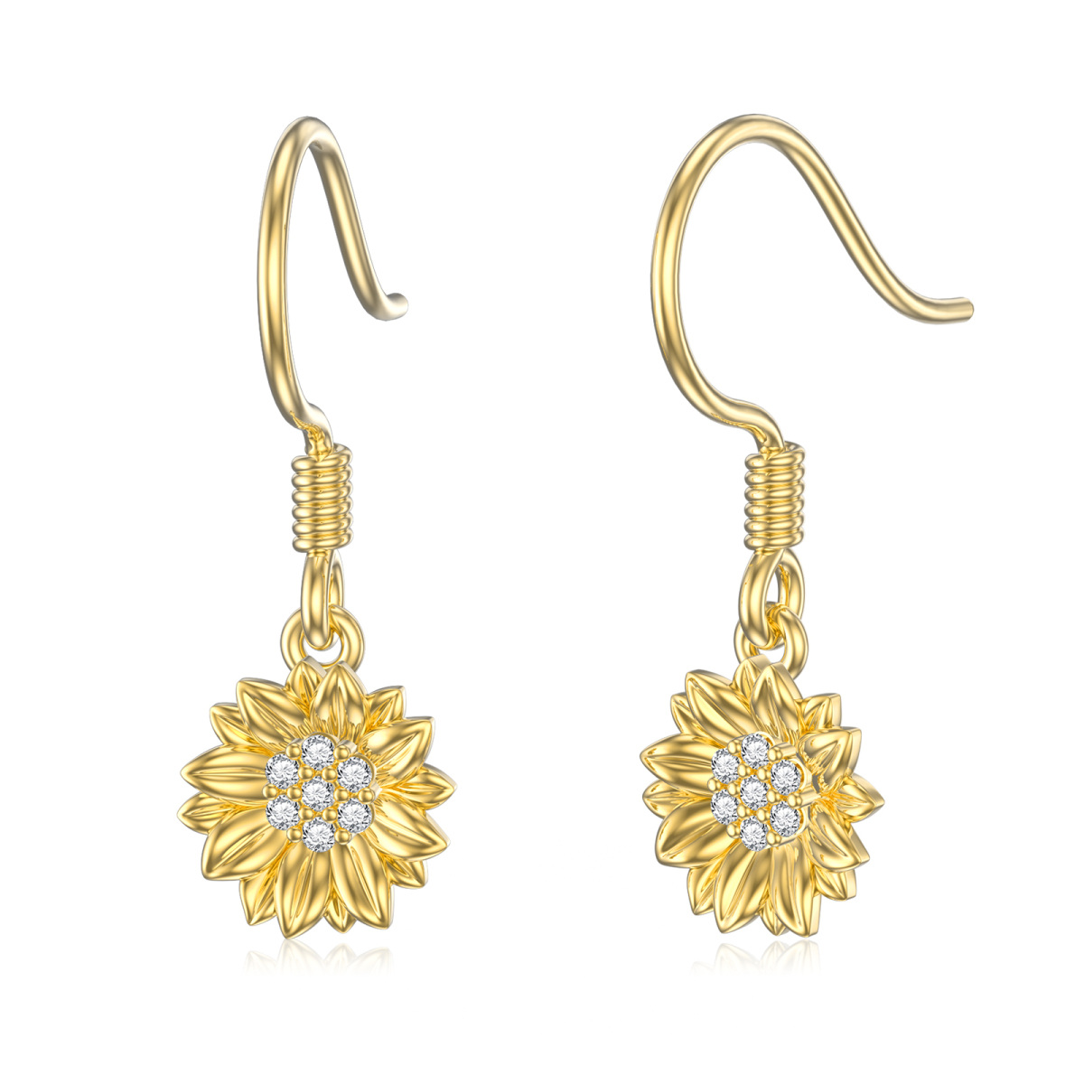 18K Gold Cubic Zirconia Chrysanthemum Drop Earrings-1