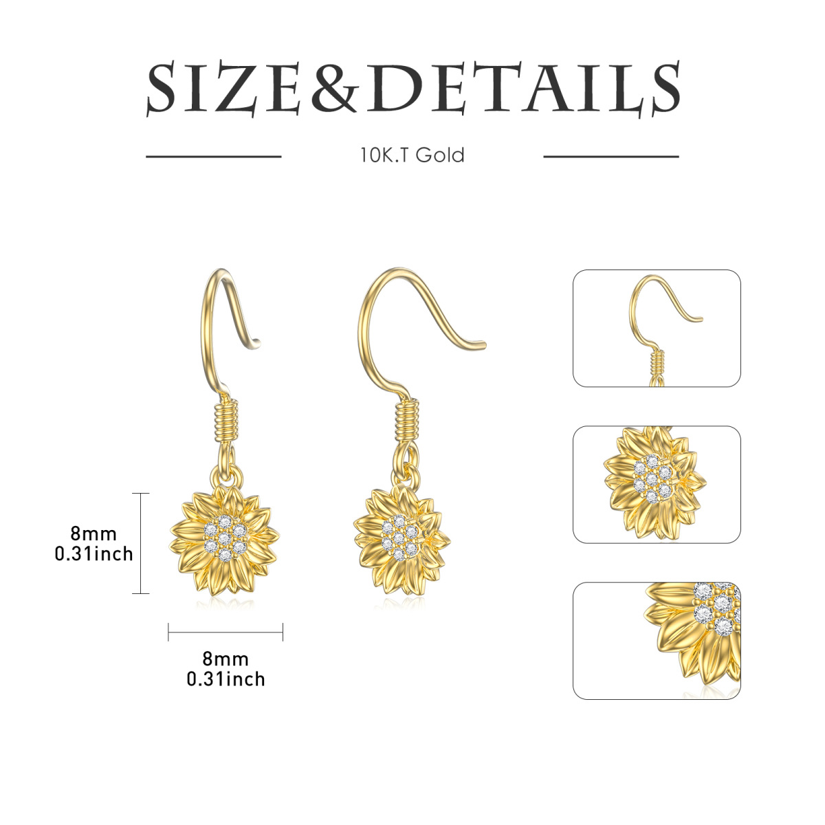 10K Gold Cubic Zirconia Chrysanthemum Drop Earrings-5