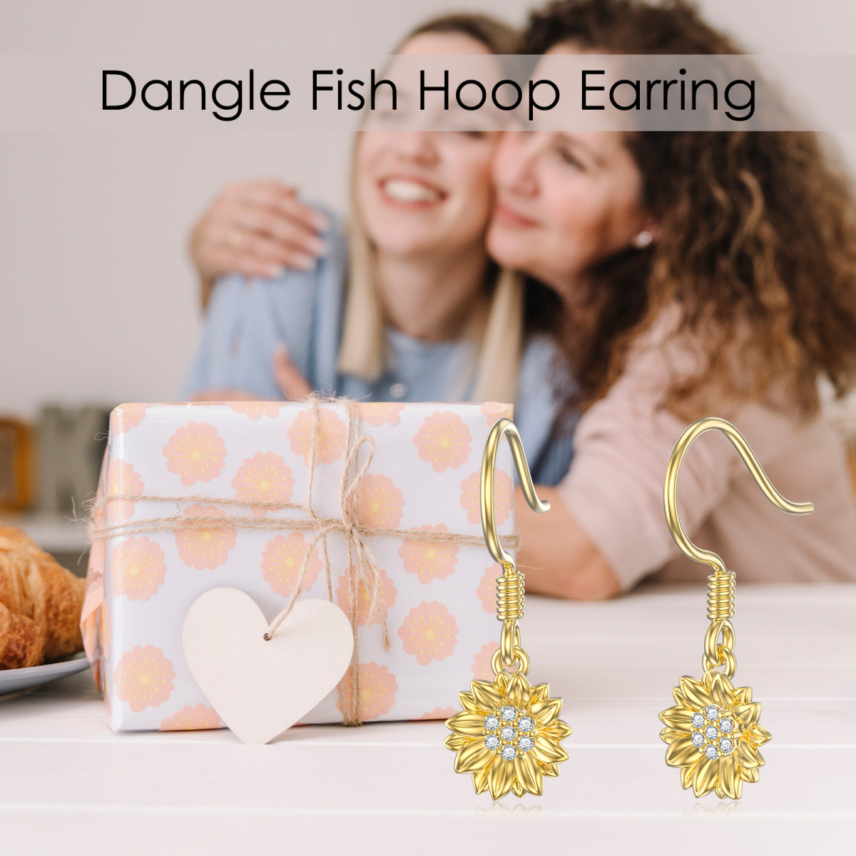 10K Gold Cubic Zirconia Chrysanthemum Drop Earrings-6