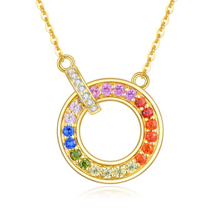 10K Yellow Gold Cubic Zirconia Circle Circle Pendant Necklace For Women-36