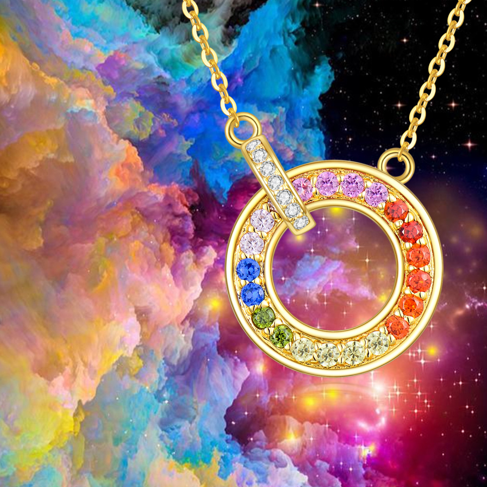 10K Yellow Gold Cubic Zirconia Circle Circle Pendant Necklace For Women-5