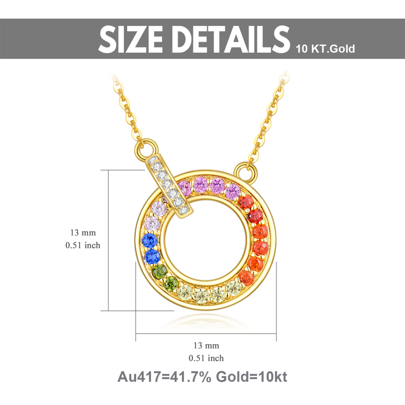 10K Yellow Gold Cubic Zirconia Circle Circle Pendant Necklace For Women-6
