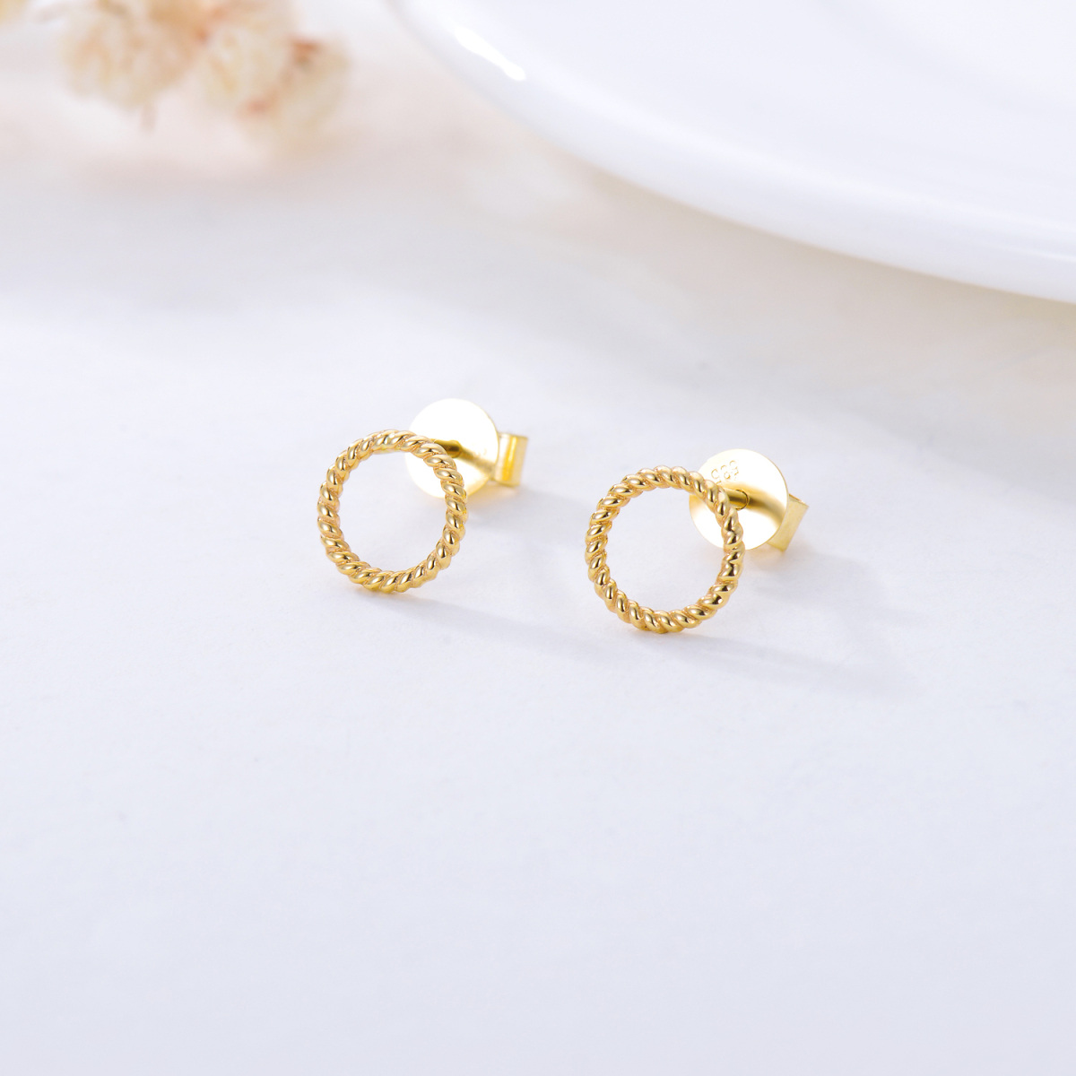 10K Gold Circle Stud Earrings-4