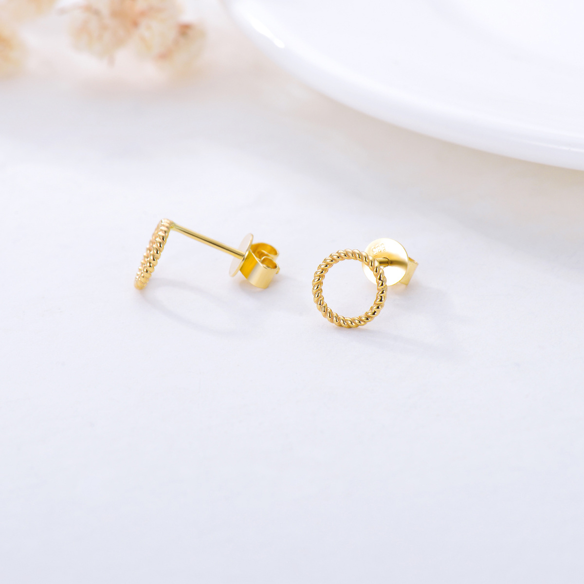 10K Gold Circle Stud Earrings-5