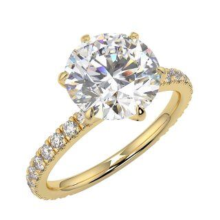 10K Yellow Gold 3CT Round Moissanite Personalized Engraving & Engagement Ring-17