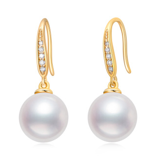 10K Gold Circular Pearl Bead Drop Earrings-30