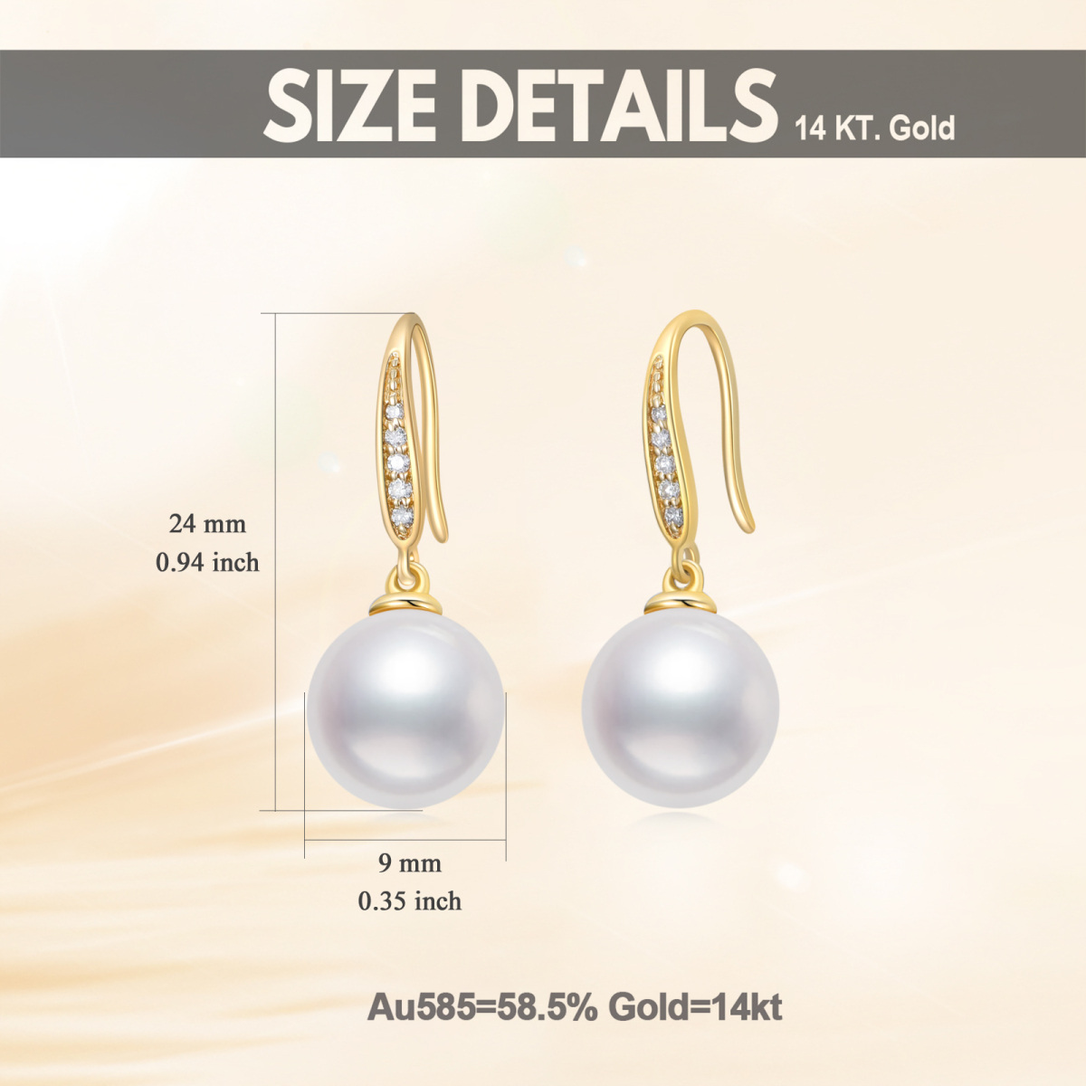 10K Gold Circular Pearl Bead Drop Earrings-5