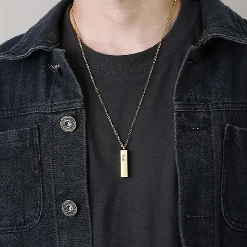 10K White Gold Round Cut Cubic Zirconia Personalized Engraving & Bar Urn Necklace for Ashes-2