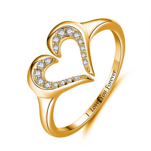 10K Gold Circular Cubic Zirconia Personalized Engraving Heart Open Ring-1