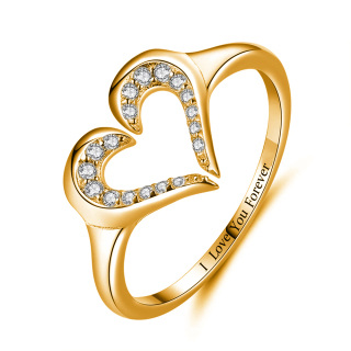 10K Gold Circular Cubic Zirconia Personalized Engraving Heart Open Ring-18