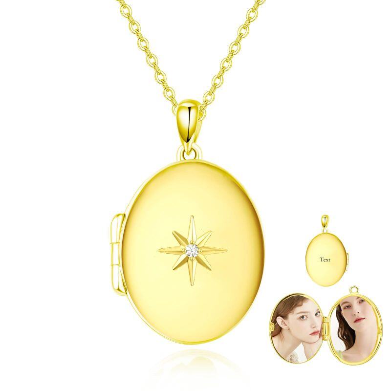 10K Gold Circular Star With Personalized Engraving With Photo Locket Necklace For Women-5