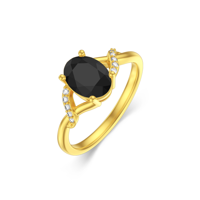 10K Gold Circular Shaped Black Agate Personalized Engraving Ring-1