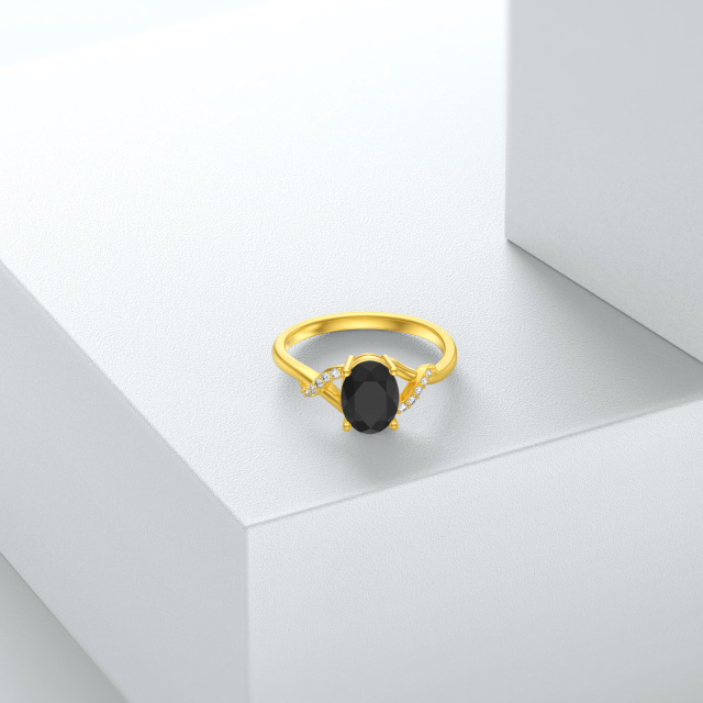 Anello con incisione personalizzata in agata nera a forma circolare in oro 10 carati-3