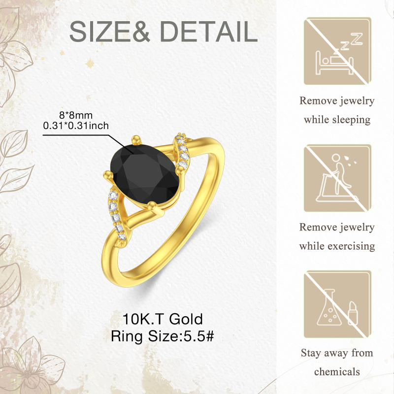 10K Gold Round Shaped Black Agate Personalized Engraving Ring-6