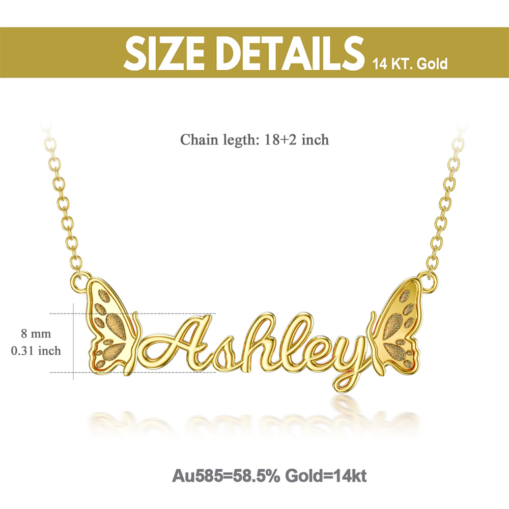 Collar con colgante de mariposa con nombre clásico personalizado en oro de 10 quilates-6