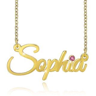 10K Gold Circular Shaped Crystal Personalized Birthstone Pendant Necklace-25