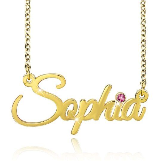 10K Gold Circular Shaped Crystal Personalized Birthstone Pendant Necklace