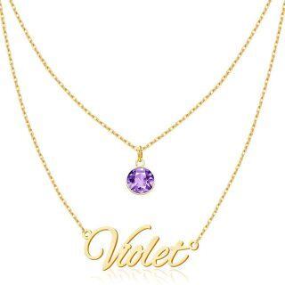 10K Gold Circular Shaped Crystal Personalized Birthstone Pendant Necklace-41