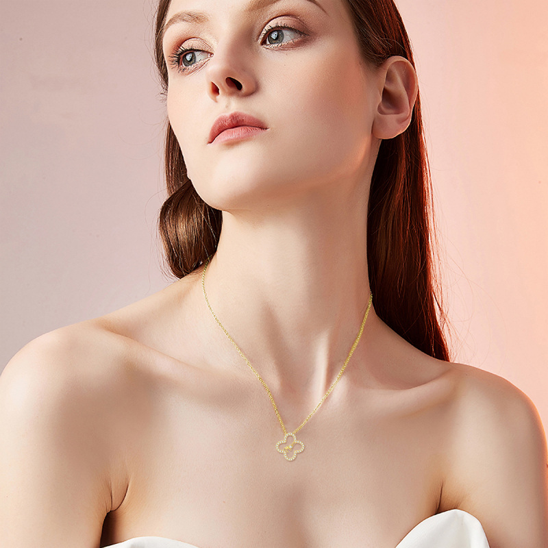 Colar com pingente de pedra de nascimento personalizado em forma circular de cristal de ouro 10K-2