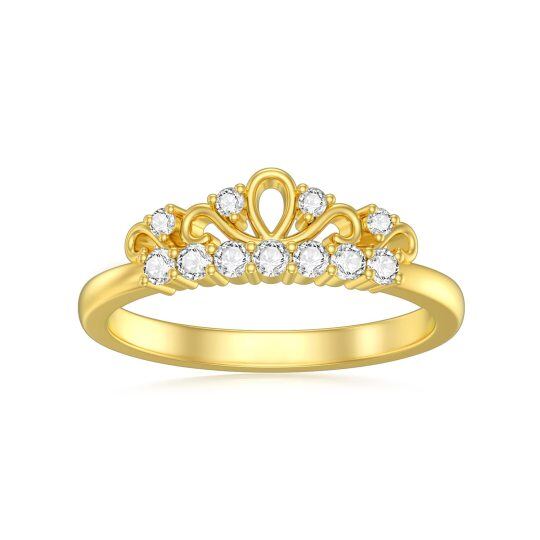 Anillo con corona de diamantes en forma circular de oro de 10 quilates-1